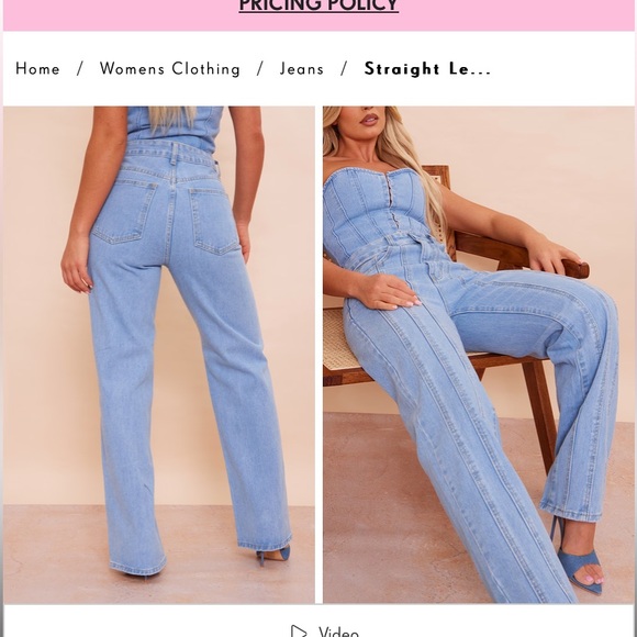 Pretty little thing straight denim jeans! Worn once. 5’7” for reference - Picture 3 of 3